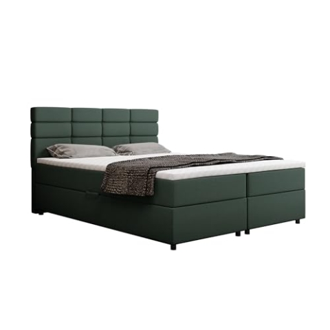 PANDA MÖBEL Reve Boxspringbett 160 x 200 cm Doppelbett mit hochwertiger Bonell-Matratze und Topper, Polsterbett mit Bettkasten, Schlafzimmer, Bequem, Modern, Stilvoll