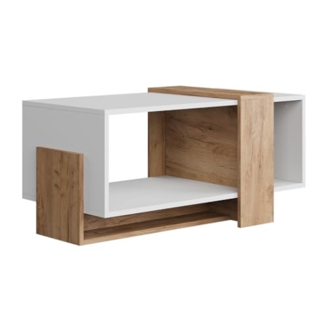 Vicco Couchtisch Aven, Couchtisch mit der Ablage, Weiß/Goldkraft Eiche, 91.8 x 49 cm