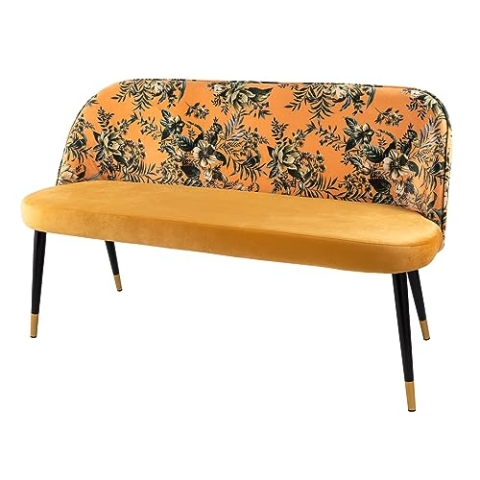Riess Ambiente Design Bank PRÊT-À-Porter gelb Samt florales Muster und goldene Fußkappen