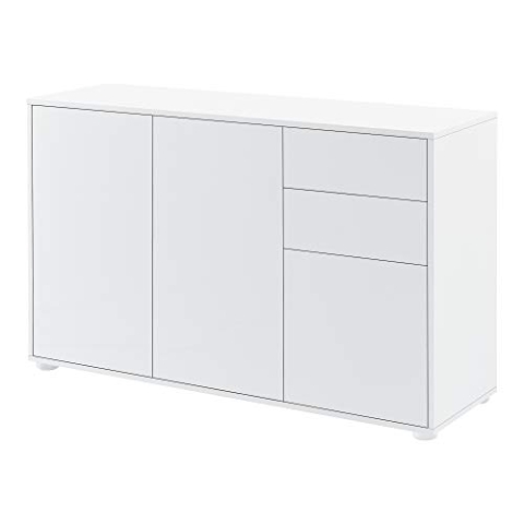 [en.casa] Sideboard Kommode 74 x 117 x 36 cm mit 2 Schubladen und 3 Schranktüren Spanplatte Weiß Hochglanz