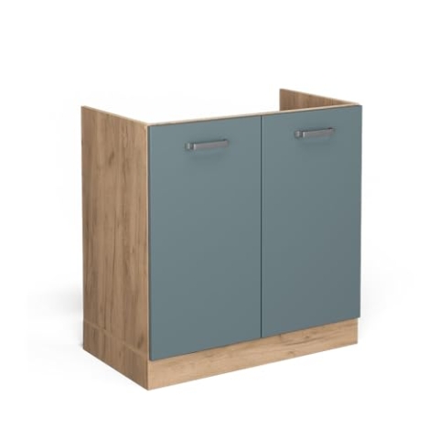 Vicco Spülenunterschrank R-Line, Blau-Grau/Goldkraft Eiche, 80 cm ohne Arbeitsplatte