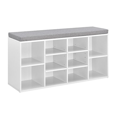 [en.casa] Schuhregal und Sitzbank mit 10 Ablageflächen 103x30x48cm Schuhschrank Schuhständer Schuhkommode Weiß Grau