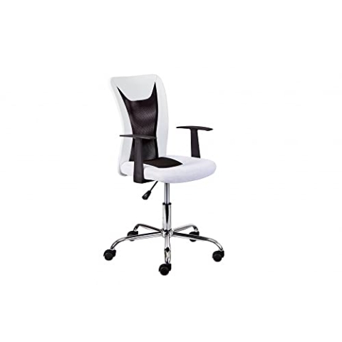 Inter Link – Kinderdrehstuhl – Bürostuhl drehbar – Ergonomischer Bürostuhl – Office Stuhl – Höhenverstellbar – Atmungsaktiv – Weiß und schwarz - Donny