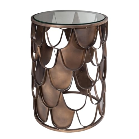 Riess Ambiente Industrial Beistelltisch Abstract 54cm antik Messing im Fischschuppen Design Tisch Wohnzimmertisch