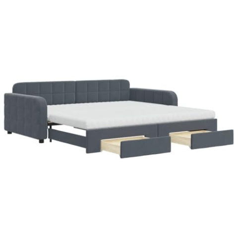 vidaXL Tagesbett, Ausziehbar Schlafsofa mit Schubladen Matratzen, Bettsofa Gästebett für Schlafzimmer Wohnzimmer, Sofa Bett Ausziehbett, Dunkelgrau 100x200 cm Samt