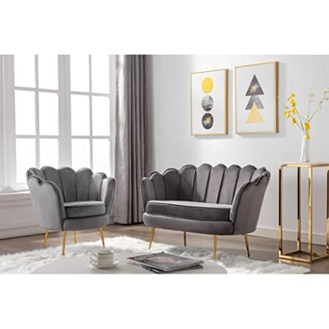Vente-unique Dandelion 2-Sitzer-Sofas und Sessel, aus Samt, Anthrazit