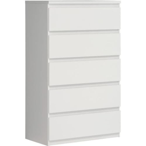 FORTE Chelsea Hohe Kommode 77 mit 5 Schubladen, Weiß, 77,2 cm breit x 128,1 cm hoch x 42,2 cm tief