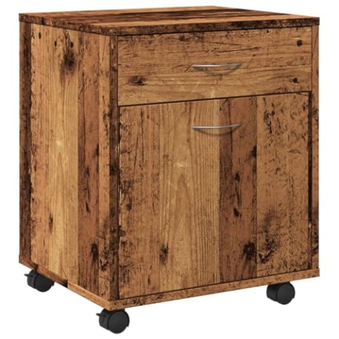 vidaXL Rollcontainer, Aktenschrank mit Stauraum, Rollschrank für Büro Arbeitszimmer, Bürocontainer Büroschrank, Altholz-Optik Holzwerkstoff