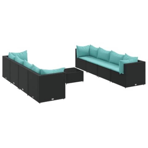 vidaXL Garten Lounge Set 9-TLG., Gartenmöbel Set mit Kissen, Sitzgruppe für Garten Terrasse, Modular Sofa Garnitur Loungemöbel, Schwarz Poly Rattan