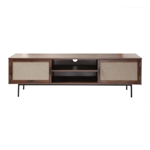 Calicosy TV-Möbel Nussbaum-Dekor mit Fronten aus echtem Stoff – L 140 cm – praktische Aufbewahrung – platzsparend – für Wohnzimmer – L 39,5 cm x B 140 cm x H 45 cm