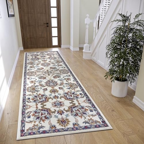Hanse Home Caracci Teppich Orientalisch – Orient Läufer klassisch dicht gewebt mit Ornamenten und Blumenmotiven Weicher Kurzflor für Schlafzimmer, Esszimmer, Wohnzimmer, Flur, Küche – Creme, 80x240cm