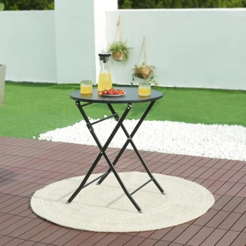 [en.casa] Gartentisch Sande Klapptisch 71 x Ø62 cm Balkontisch Stahl klappbar rund Schwarz Outdoor-Beistelltisch faltbar