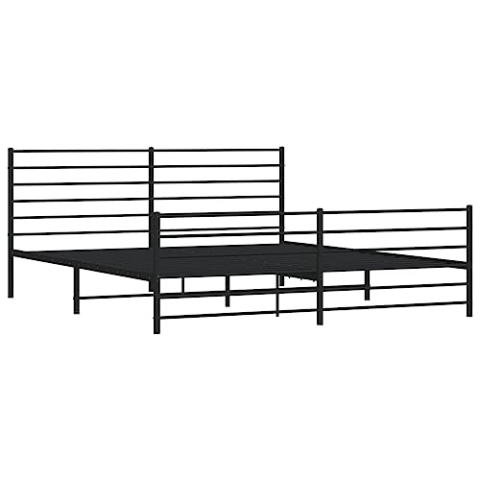 vidaXL Bettgestell, Bettrahmen mit Kopfteil Fußteil, Metallbett Bett mit Lattenrost, Doppelbett Gästebett Schlafzimmer, Metall Schwarz 193x203cm