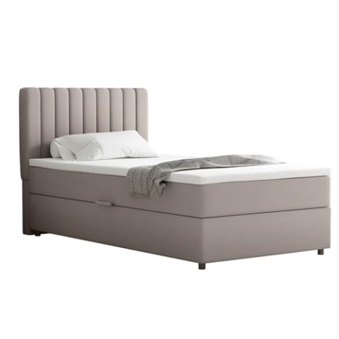 PANDA MÖBEL Boxspringbett Everest, 100x200, Polsterbett mit Bettkasten und Topper - beige