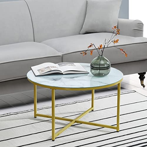 [en.casa] Couchtisch Uppvidinge Beistelltisch 45x80cm Wohnzimmertisch rund Marmor, weiß/Gold