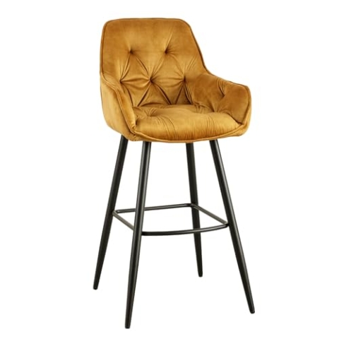 Riess Ambiente Design Barhocker Milano senfgelb Samt Barstuhl mit Chesterfield Steppung