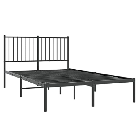 vidaXL Bettgestell, Bettrahmen mit Kopfteil Lattenrost, Metallbett Bett für Schlafzimmer, Doppelbett Gästebett, Metall Schwarz 120x200cm