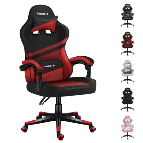 huzaro Force 4.4 Red Mesh | Gaming Stuhl PC Bürostuhl Schreibtischstuhl Ergonomischer Gamer | Kopfstütze Lendenkissen | bis 130 kg belastbar | Höhenverstellbar Wippfunktion | Stoff | Rot