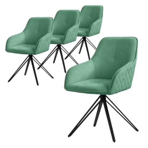 ML-Design Esszimmerstühle drehbar 4er Set, Textil Webstoff, Grün, Wohnzimmerstuhl mit Armlehne/Rückenlehne, 360° Drehstuhl, Polsterstuhl mit Metallbeine, Ergonomische Sessel, Küchenstuhl Loungesessel