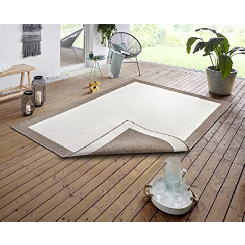 NORTHRUGS In- und Outdoor Teppich Panama 120x170cm - Wendeteppich Wetterfest Modernes Uni Design mit Bordüre Läufer für Balkon Terrasse Garten Wintergarten Wohnzimmerteppich Wasserfest, Linen