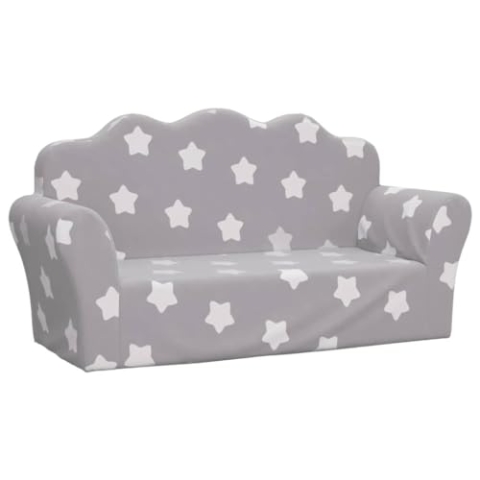 vidaXL Kindersofa 2-Sitzer, Sofa Abnehmbarer Bezug, Gepolstert Kindersessel Zweisitzer, Spielsofa Kindercouch Kindermöbel, Hellgrau mit Sternen Weich Plüsch