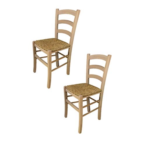 t m c s Tommychairs - 2er Set Stühle Venezia für Küche und Esszimmer, robuste Struktur aus poliertem Buchenholz, unbehandelt und 100% natürlich, Sitzfläche aus echtem Stroh