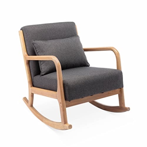 Schaukelstuhl Design Holz und Stoff, Dunkelgrau, 1 Sitz, skandinavischer Schaukelstuhl