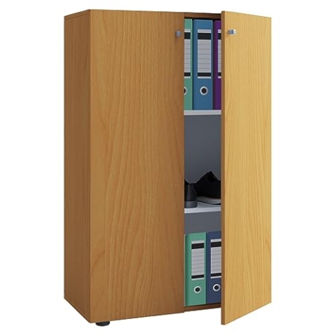 VCM Büroschrank mit 3 Fächern | moderner Aktenschrank mit Drehtüren | Maße ca. B. 70 x H. 110 x T. 40 cm – Lona 3-Fach Buche