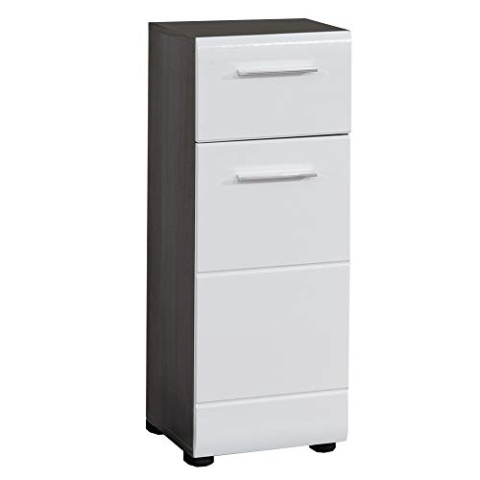 trendteam smart living - Badkommode Kommode Schrank - Badezimmer - Line - Aufbaumaß (BxHxT) 30 x 80 x 31 cm - Farbe Sardegna Rauchsilber mit Weiß Hochglanz - 189880203