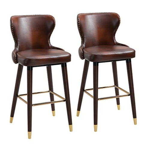 HOMCOM 2er-Set Barhocker mit Fußstütze, Barstuhl mit Rückenlehne, Bistrohocker, Esszimmerstuhl, Tresenhocker, Kunstleder, Braun, 52 x 53 x 101 cm