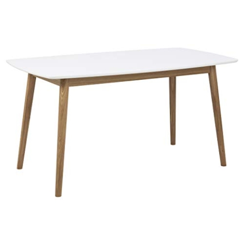AC Design Furniture Pernille Esstisch – 150x80x75,5 cm – Weiße, UV-lackierte MDF-Tischplatte mit lackiertem Eichenholzgestell – Nordisches Design mit abgerundeten Kanten– Bequemer Platz für 4 Personen