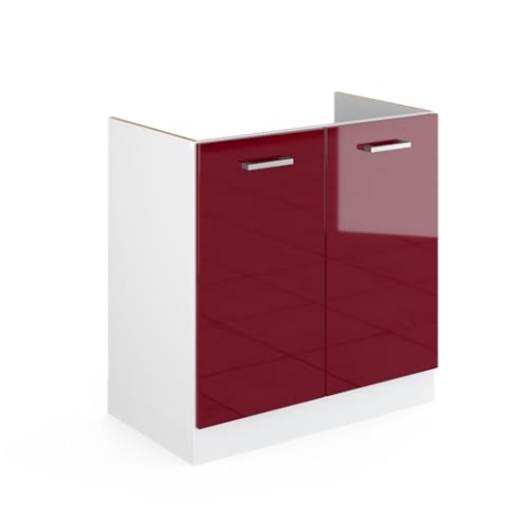 Vicco Spülenunterschrank R-Line, Bordeaux Hochglanz, 80 cm mit Türen, ohne Arbeitsplatte