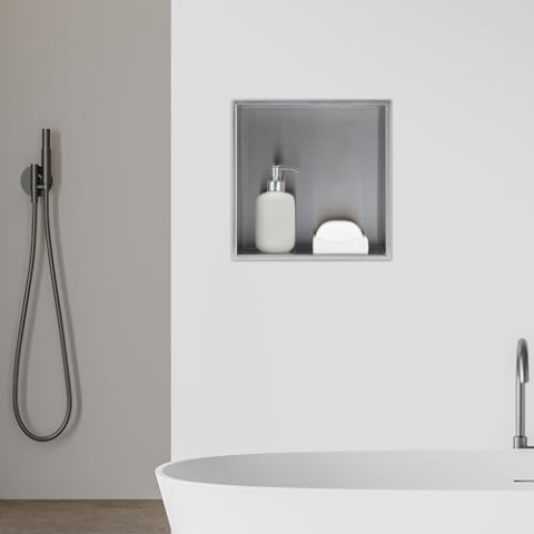 [neu.haus] Wandnische Kristinehamn Duschnische Einbauregal aus Edelstahl Einzelregal eingebettet Duschablage Lagerung für Badezimmer 32 x 32 x 10 cm Silber