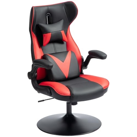 Vinsetto Gaming Stuhl mit Wippenfunktion, ergonomischer Computerstuhl, höhenverstellbar Bürostuhl, drehbar Schreibtischstuhl mit Kopf- und Lendenkissen, bis 120 kg belastbar, Schwarz+Rot