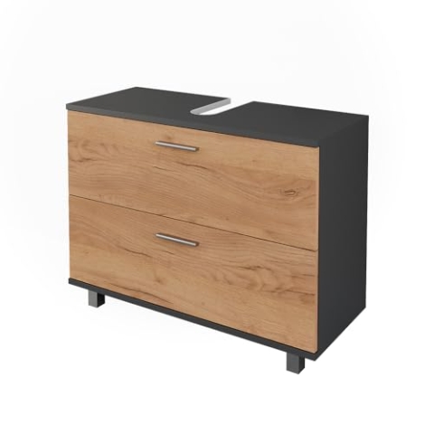 Vicco Waschbeckenunterschrank Ilias, Anthrazit/Goldkraft Eiche, 80.2 x 60.8 cm mit 2 Schubladen