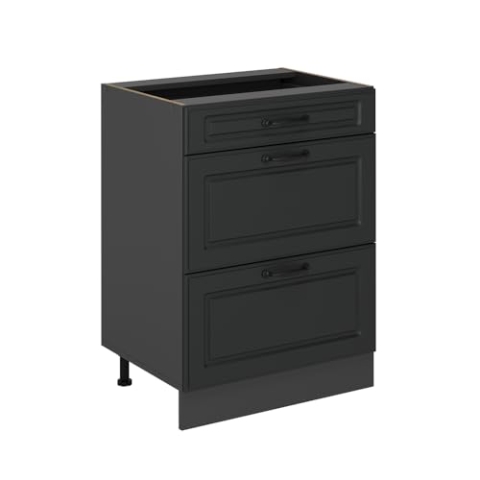 Vicco Küchenunterschrank R-Line, Anthrazit Landhaus, 60 cm mit Schubladen, ohne Arbeitsplatte