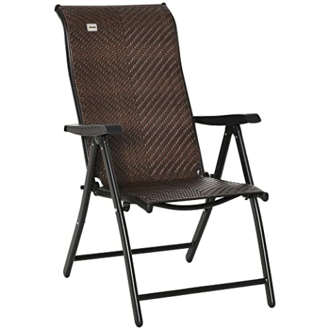 Outsunny Polyrattan Gartenstuhl Klappstuhl mit 7-Fach Verstellbarer Rückenlehne wetterfester klappbar Balkonstuhl Campingstuhl 120kg Belast Gartenstühle für Garten, Balkon 58x71x111cm Braun+Schwarz