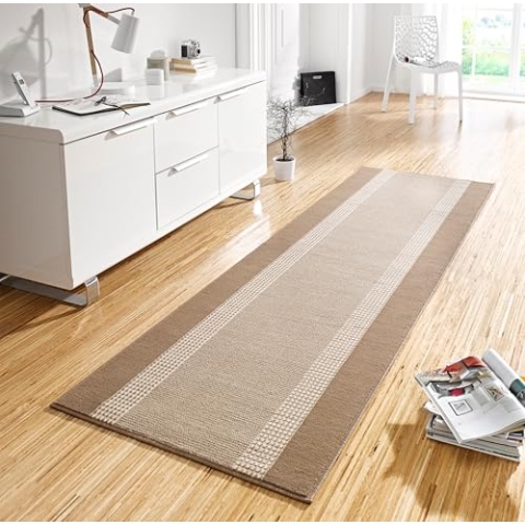 Hanse Home Teppich Läufer Band 80x350cm – Teppichläufer Weicher Kurzflor Teppich Modernes Design Läufer für Flur, Schlafzimmer, Kinderzimmer, Badezimmer, Wohnzimmer, Küche Dekoläufer – Beige Creme