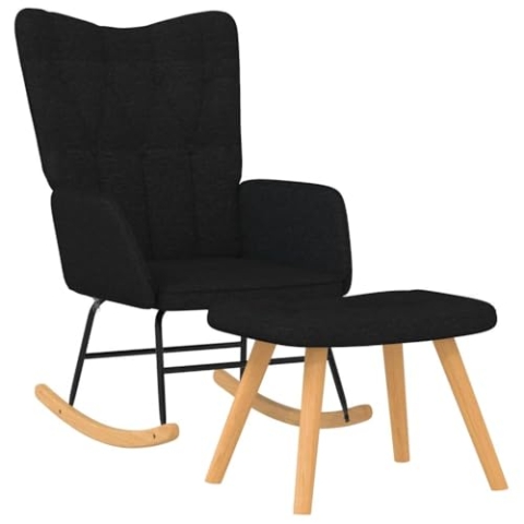 vidaXL Schaukelstuhl mit Hocker Schaukelsessel Schwingsessel Relaxstuhl Relaxsessel Ruhesessel Sessel Lounge Wohnzimmerstuhl Stoff Schwarz