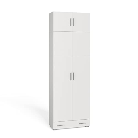 Vicco Aktenschrank Ingo, Weiß, 80 x 240 cm mit Schrankaufsatz und Schublade
