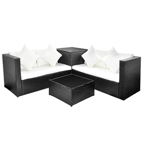 vidaXL Gartenmöbel 4-TLG. mit Auflagen Sitzgruppe Sitzgarnitur Lounge Sofa Gartensofa Gartenset Sofagarnitur Rattanmöbel Poly Rattan Schwarz