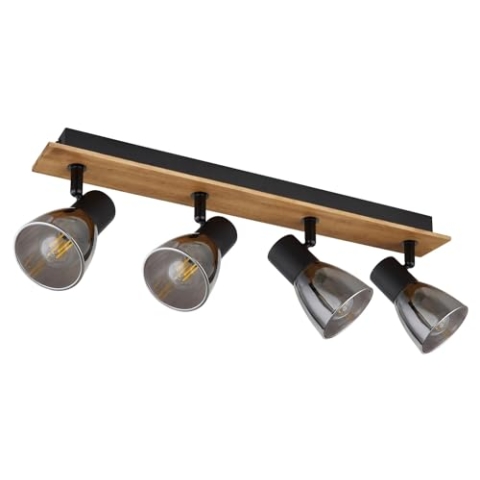 Strahler - Braun - Schwarz - Rauchfarben - Glas - Holz - Metall - 4-flammig - B 50 cm