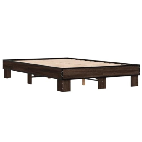 vidaXL Bettgestell, Bett Doppelbett für Schlafzimmer, Bettrahmen mit Lattenrost, Schlafzimmerbett mit Metallbeinen, Braun Eichen-Optik 120x200cm Holzwerkstoff Metall