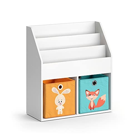 Vicco Kinderregal Luigi, Spielzeugregal für Faltboxen, Weiß, 72 x 79 cm mit 2 Faltboxen Opt.1
