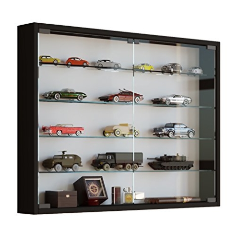 VCM Glasvitrine hängend | Vitrine Glas mit ESG-Sicherheitsglas | Maße ca. H. 60 x B. 80 x T. 10 cm | Hängevitrine Glas | Modern und platzsparend | Glas Vitrinenschrank - Mandosa L Schwarz