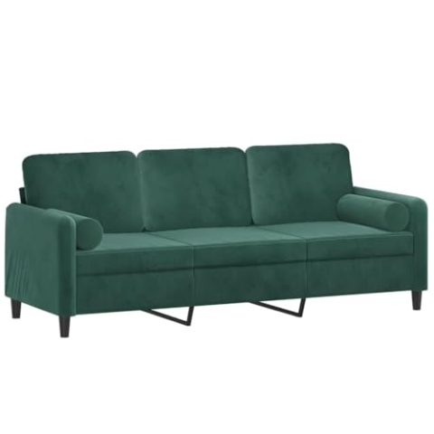 vidaXL Sofa 3 Sitzer, Couch mit Zierkissen, Liegesofa für Wohnzimmer, Polstersofa Sessel Relaxsofa Loungesofa Relaxcouch, Dunkelgrün Samt
