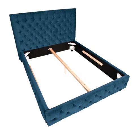 Riess Ambiente Elegantes Doppelbett Paris 160x200cm dunkelblau Samt Chesterfield Design Ehebett Bett