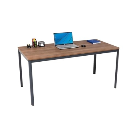 furni24 Schreibtisch D-Profil Nova 140x80x75cm, Nussbaum, Einfache Montage, Arbeitstisch, Bürotisch, Küchentisch, Esstisch, Druckertisch Büro-Möbel Computertisch Gaming-Tisch Mehrzwecktisch