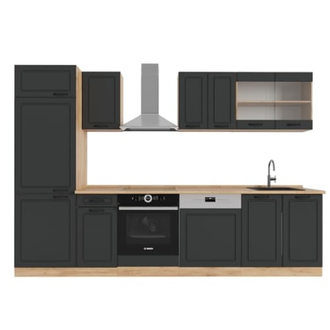 Vicco Küchenzeile R-Line, Anthrazit Landhaus/Goldkraft Eiche, 300 cm ohne Arbeitsplatte