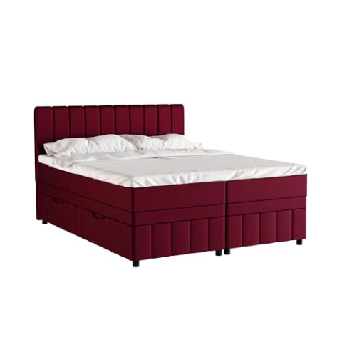 PANDA MÖBEL Avalon Boxspringbett 160 x 200 cm Doppelbett mit hochwertiger Bonell-Matratze und Topper, Polsterbett mit Bettkasten, Schlafzimmer, Bequem, Modern, Stilvoll